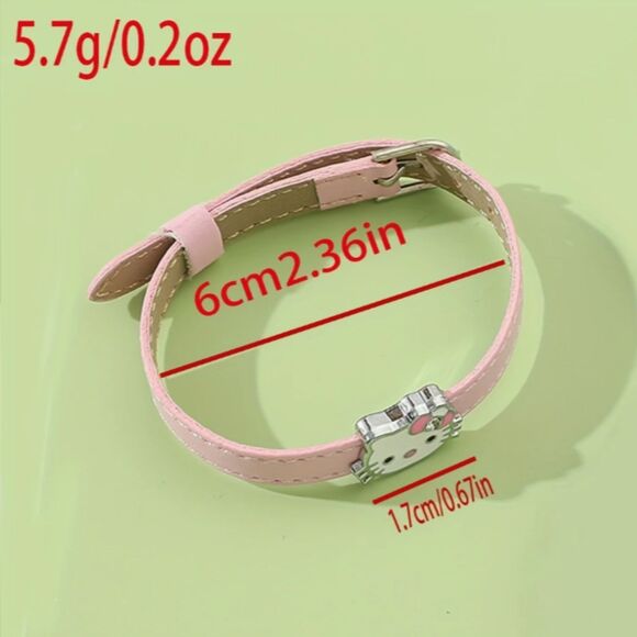 Pink Faux Leather Buckle Bracelet with 3 Slide Charms Hello Kitty & Heart & LOVE - Picture 6 of 8
